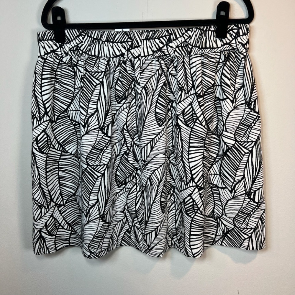 Loft Linen Blend Skirt Black Ivory Tropical Leaf Pockets Summer NEW Large Petite - Picture 7 of 10